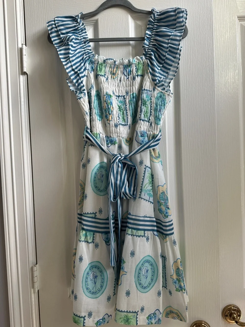 Avara boutique Blue & White Printed Ruffle Strap Summer Dress - Picture 1 of 8
